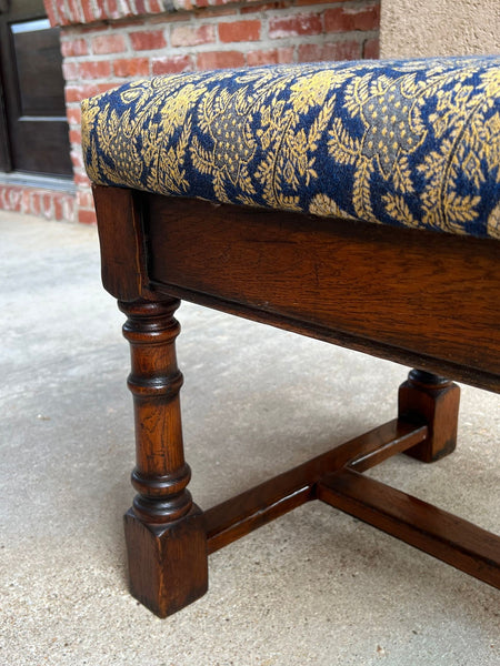 Antique English Oak Bench Upholstered Window Seat Jacobean Revival c1920