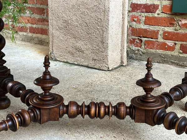 Antique French Sofa Table Writing Desk Barley Twist Carved Renaissance Tapestry