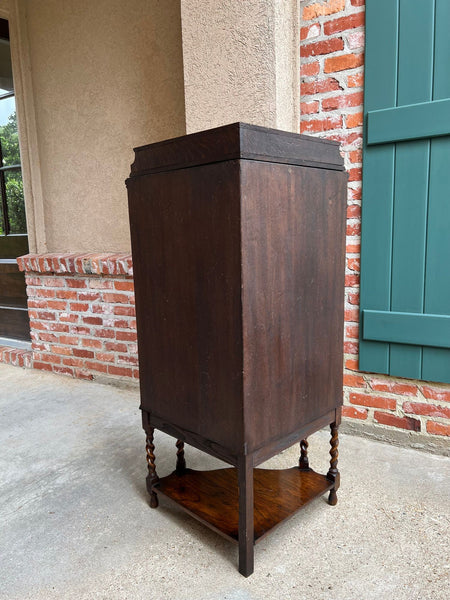 Antique English Tiger Oak Corner Cabinet Barley Twist Jacobean Arts & Crafts