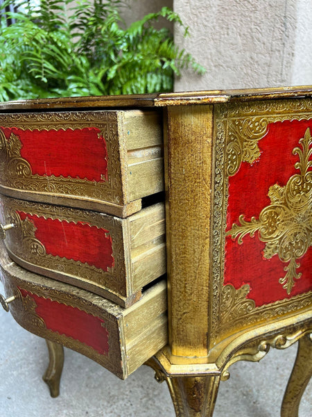 Vintage Italian Gold Gilt Wood Chest End Table Florentine RED Hollywood Regency Tole