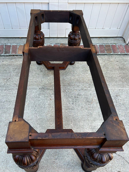 Antique English Oak Refectory Console Hall Table Carved Jacobean or Tudor c1890