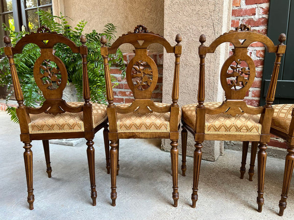 Set 4 Antique French Louis XVI Salon Chairs Petite Dining Parlor Carved Walnut