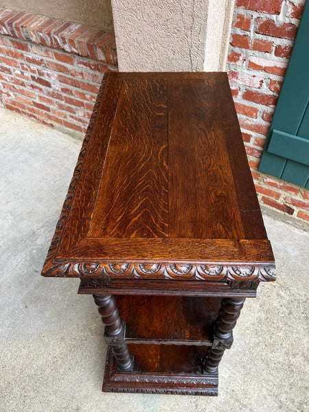 Antique English Server Console Table Jacobean Carved Oak Barley Twist c1900