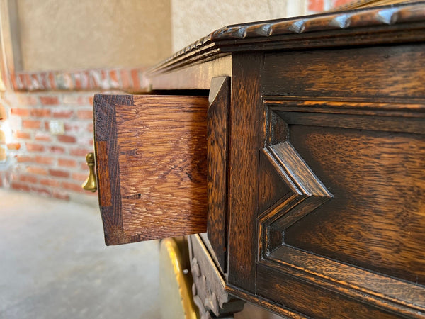 Antique English Console Hall Table Jacobean Carved Oak Barley Twist Gong c1880