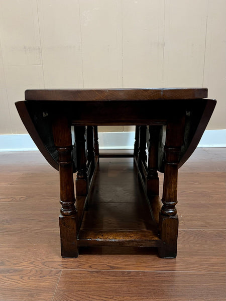 Antique English Oak Coffee Table Drop Leaf Jacobean Wake Table Gateleg c1930