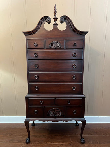 Vintage Chippendale Highboy Chest of Drawers Mahogany Ball and Claw Kindel c1950