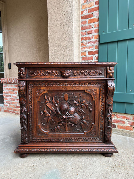 Antique French Wine Cabinet Sideboard Renaissance Revival Carved Oak c1890