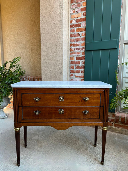 Antique French Mahogany Commode White MARBLE Louis XVI Mahogany Chest of Drawers