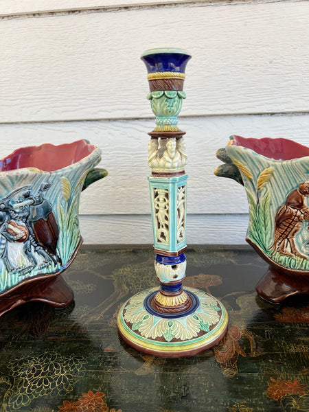 Antique English Wedgwood Majolica Candlestick Candle Holder Cinque Cento c1876