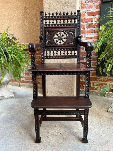 Antique French Child Doll High Chair Brittany Breton Ship Spindle Carved Oak