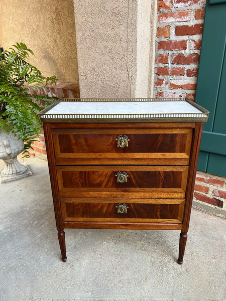 Antique French Mahogany Louis XVI Chest of Drawers WHITE Marble SMALL Side Table