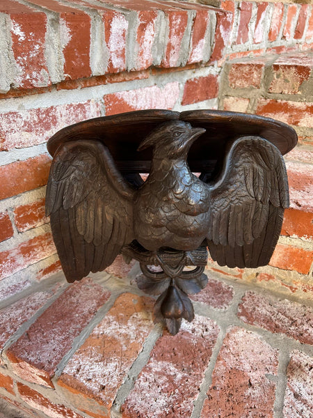 Antique French Wall Shelf Corbel Carved Eagle Black Forest Statue Wood c1880