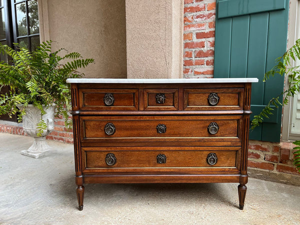 Antique French Mahogany Commode White MARBLE Louis XVI Mahogany Chest of Drawers