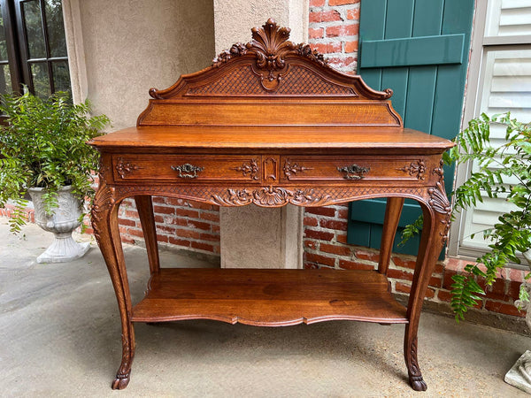 Antique French Dessert Server Sideboard Buffet Louis XV Carved Tiger Oak c1890