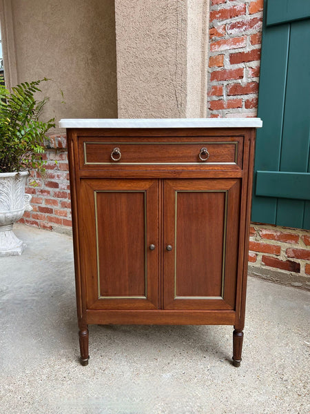 Antique French Mahogany Small Cabinet Side Table White MARBLE Louis XVI Mahogany