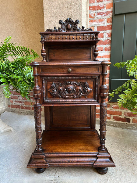 Antique French Side End Table Cabinet Carved Oak Renaissance Spindle Gallery