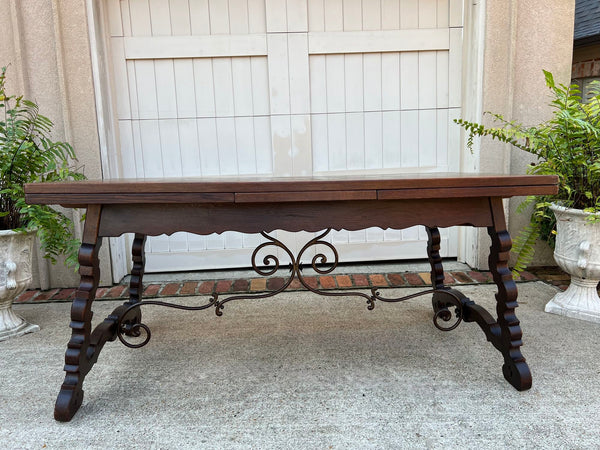 Antique French Oak Dining Table Spanish Catalan Trestle 9 FT. Draw Leaf c1910