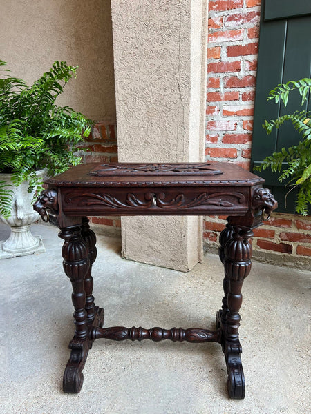 Antique French Console Side Table Renaissance PETITE Gothic Carved Oak c1880