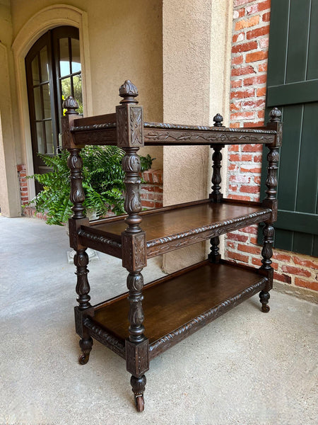 Antique English Hotel Dumbwaiter Server Sideboard Trolley Carved Oak Renaissance