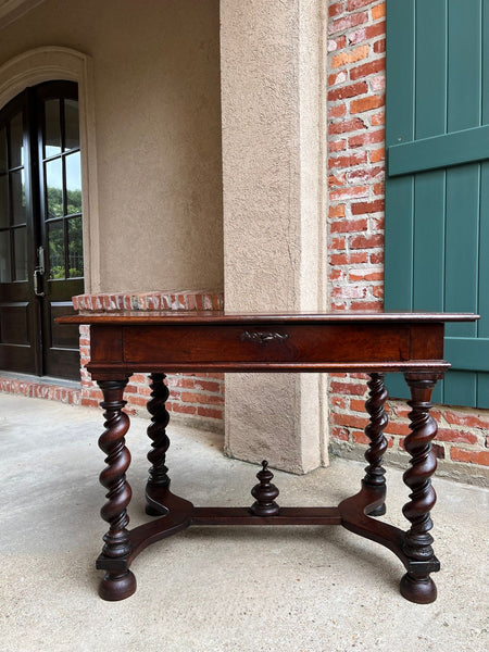 Antique English Barley Twist Writing Table Library Desk Jacobean Walnut c1880