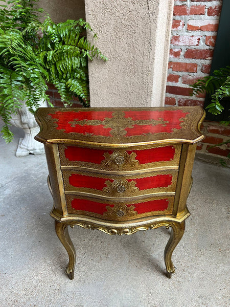 Vintage Italian Gold Gilt Wood Chest End Table Florentine RED Hollywood Regency Tole