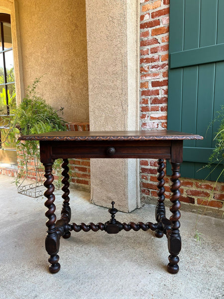 Antique English Console Table Writing Desk Jacobean Barley Twist Carved Oak c1890