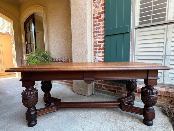 Antique English Oak Refectory Console Hall Table Carved Jacobean or Tudor c1890