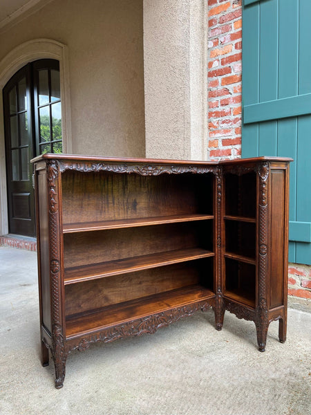 Antique French Corner Bookcase Carved Oak Louis XV Revival Open Shelves c1920 b