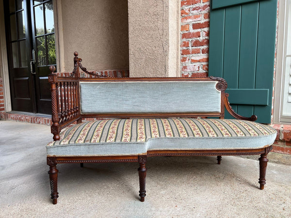Antique English Chaise Lounge Bench Victorian Hall Seat Carved Walnut c1880