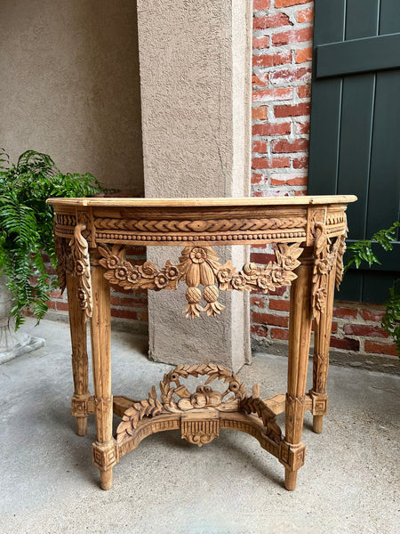 Antique French Louis XVI Console Table Foyer Demilune Carved Bleached Wood c1890