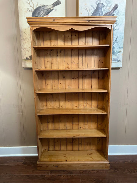 Antique English Country Pine Bookcase Bookshelf Tall Narrow Open Shelf c1900