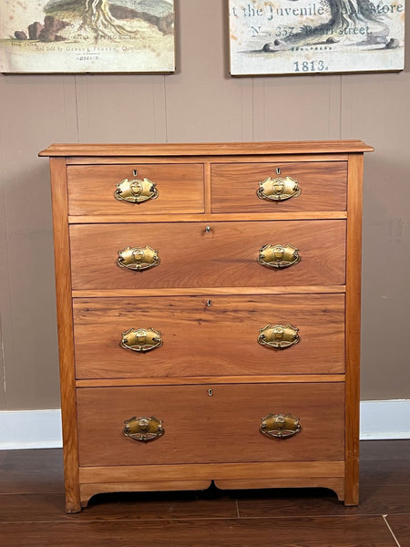 Antique English Country Pine Chest of Drawers 5 Drawer Dresser c1920