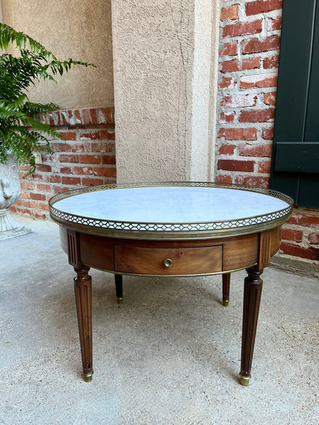 Antique French Round Bouillotte Side Table White Marble Louis XVI Style Gueridon