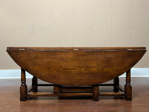 Antique English Oak Coffee Table Drop Leaf Jacobean Wake Table Gateleg c1930