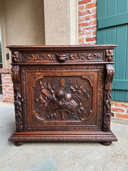 Antique French Wine Cabinet Sideboard Renaissance Revival Carved Oak c1890