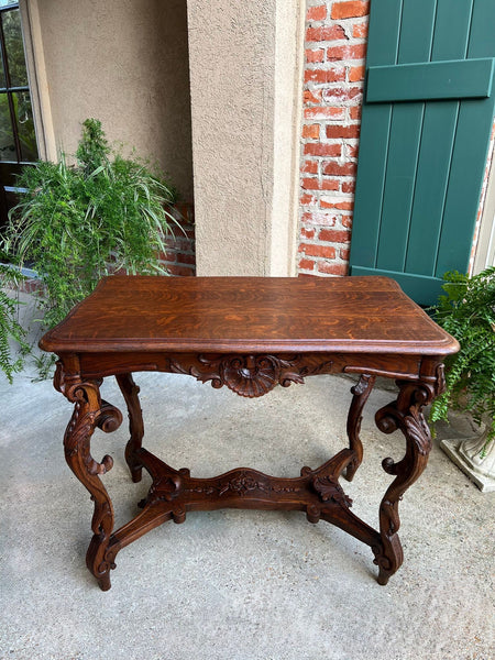 Antique French Sofa Hall Table Carved Oak Louis XV Rococo Side End Table
