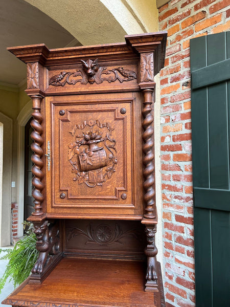 Antique French Hunt Cabinet Bookcase Barley Twist Black Forest Carved Baroque