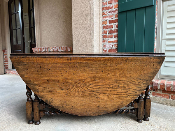 Antique English Wake Dining Table Drop Leaf BARLEY TWIST Jacobean Oak Console
