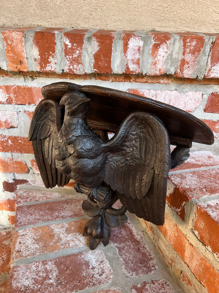 Antique French Wall Shelf Corbel Carved Eagle Black Forest Statue Wood c1880