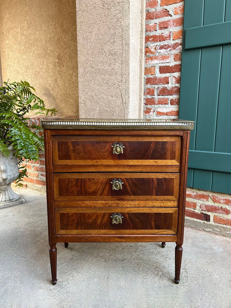 Antique French Mahogany Louis XVI Chest of Drawers WHITE Marble SMALL Side Table