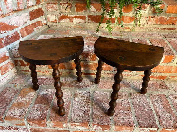 PAIR Set of 2 Antique English Stool Oak Jacobean Display Stand Bobbin Leg c1900