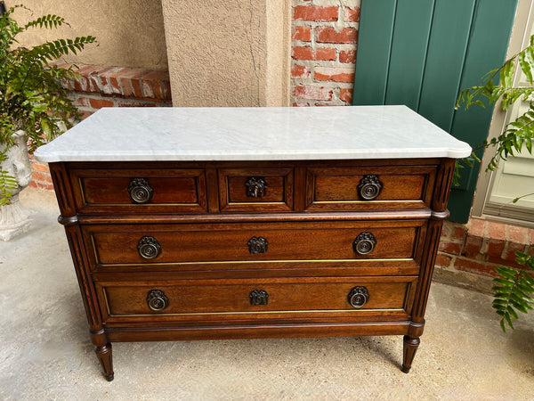 Antique French Mahogany Commode White MARBLE Louis XVI Mahogany Chest of Drawers