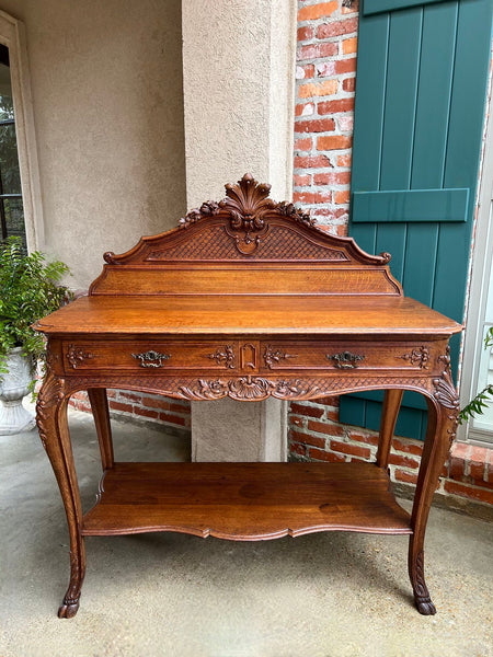 Antique French Dessert Server Sideboard Buffet Louis XV Carved Tiger Oak c1890