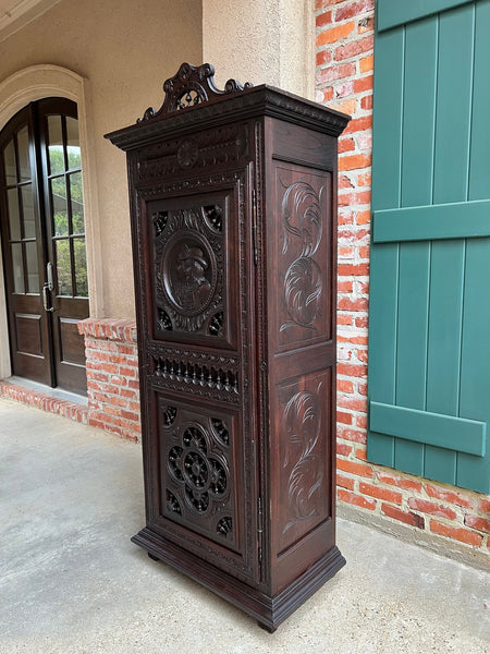 Antique French Breton Cabinet Armoire Carved Crown Brittany Wardrobe c1890