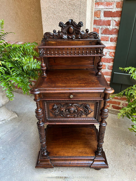 Antique French Side End Table Cabinet Carved Oak Renaissance Spindle Gallery