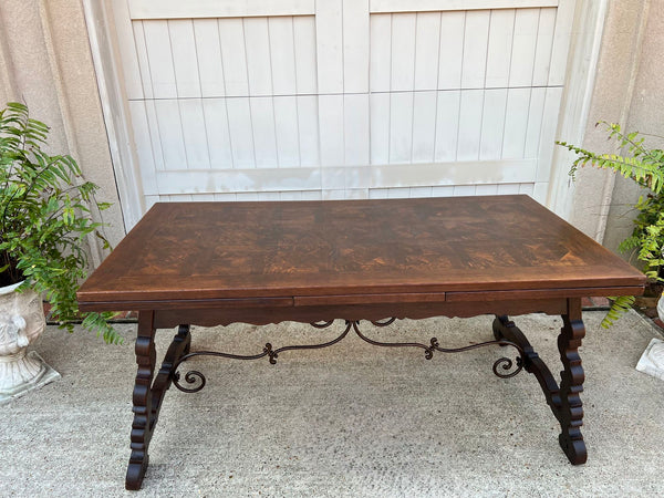 Antique French Oak Dining Table Spanish Catalan Trestle 9 FT. Draw Leaf c1910