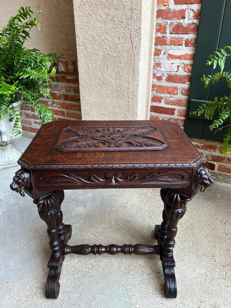 Antique French Console Side Table Renaissance PETITE Gothic Carved Oak c1880