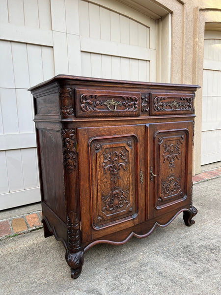 Antique French Louis XV Buffet Sideboard Cabinet Carved Oak Server c1920