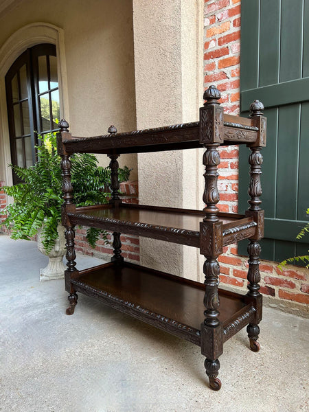 Antique English Hotel Dumbwaiter Server Sideboard Trolley Carved Oak Renaissance