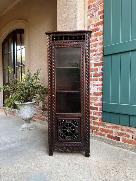 Antique French Bookcase Cabinet Brittany Breton PETITE Carved Oak Ship Spindle